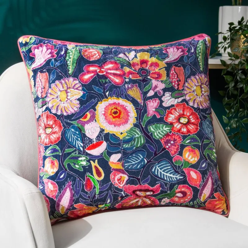 Wylder Tropics Unisex Glorine Floral Velvet Cushion Size: 50cm x 50cm Multicolor female
