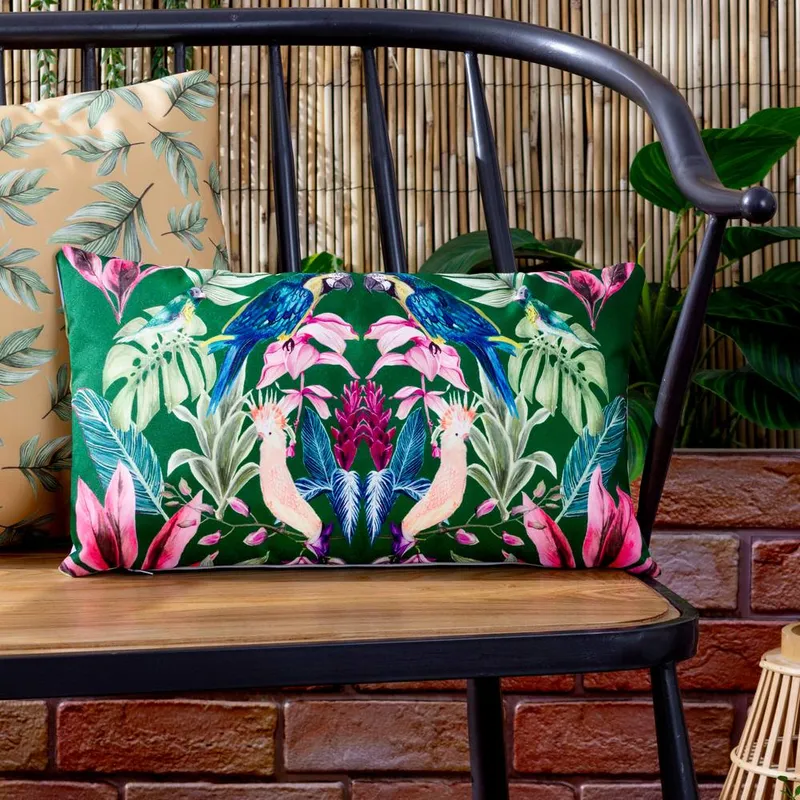 Wylder Kali Birds Exotic Outdoor Filled Cushion - Blue - Size 30 Cm X 50 Cm