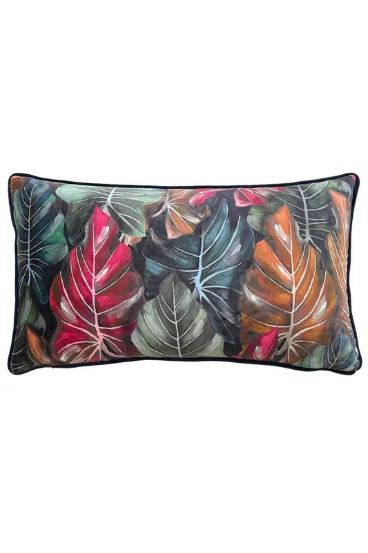 Wylder Tropics Mogori Leafage Printed Velvet Cushion in Brown Size: 30 cm x 50 cm Brown
