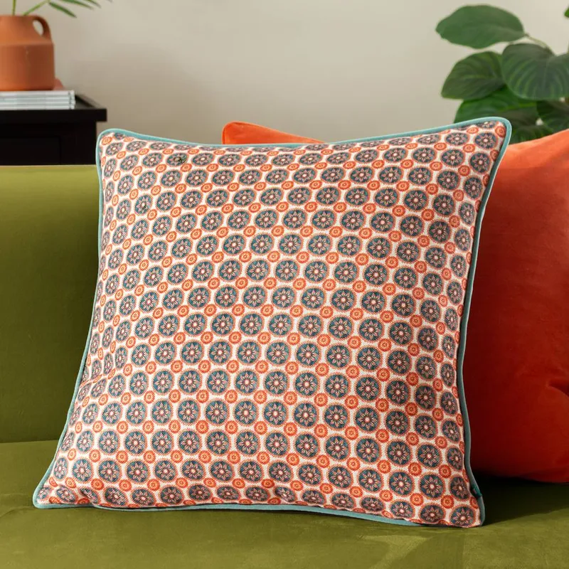 Wylder Tropics Unisex Onika Geometric Square Cushion in Blue Size: 50cm x 50cm Blue 50cm x 50cm female