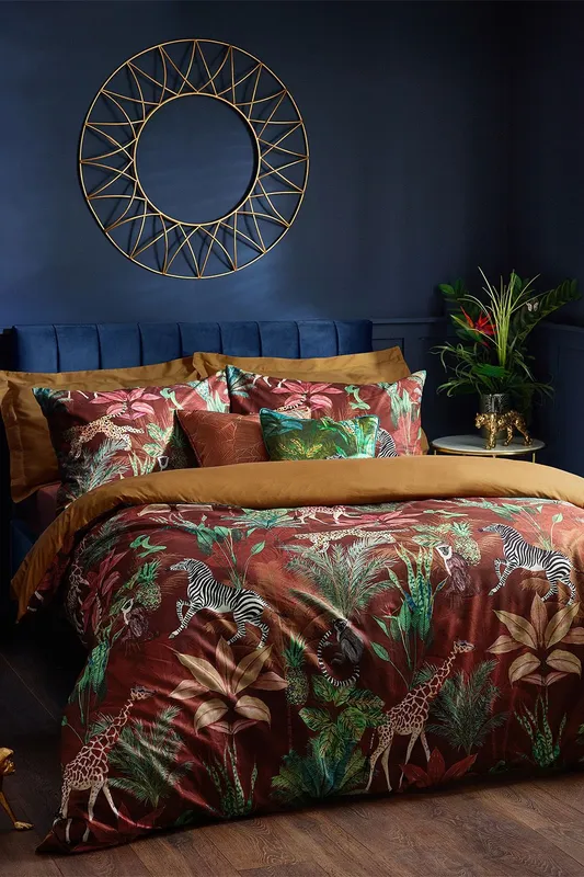 Wylder Aranya Exotic Animal Velvet Duvet Cover Set in Orange Size: Double - Orange
