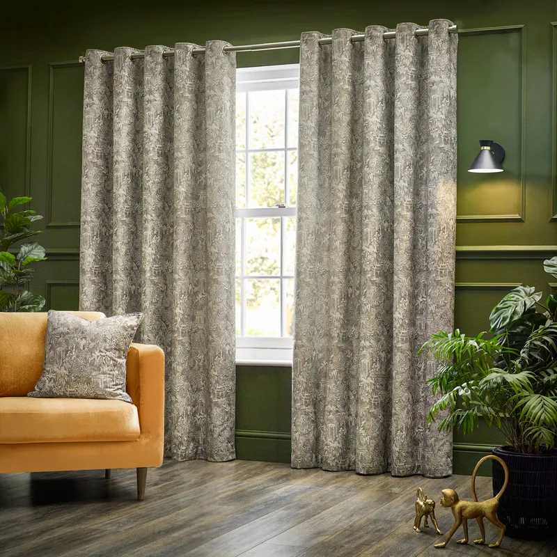 Wylder Tropics Unisex Bengal Chenille Eyelet Curtains in Beige Size: 229cm width x 183cm drop Beige female