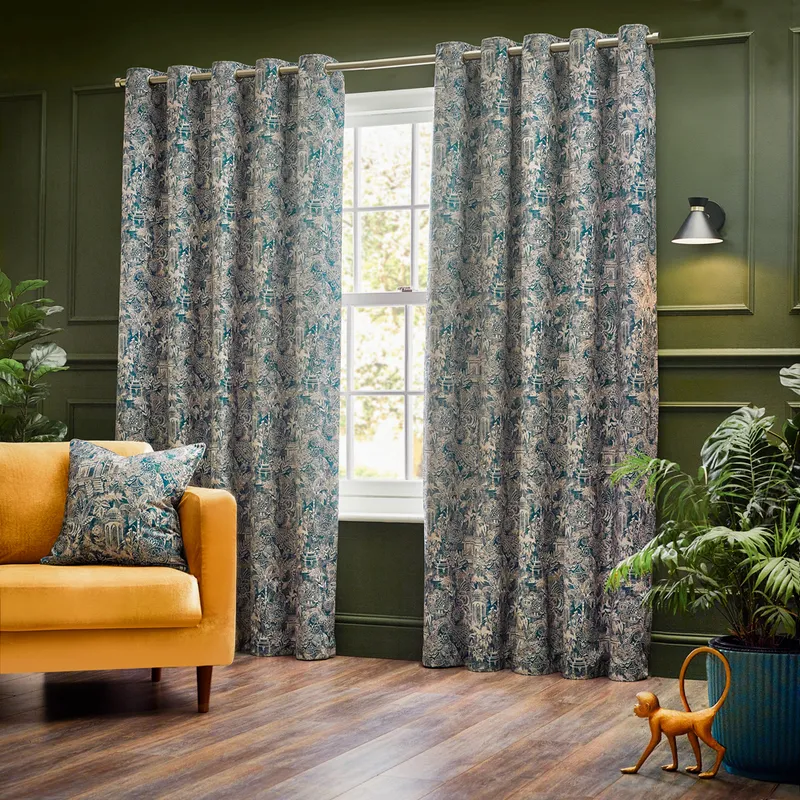Wylder Bengal Eyelet Curtains - Blue - Size 229 Cm X 183 Cm