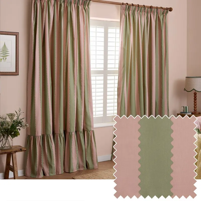 Wylder Birdie Stripe Fully Lined Ruffle Pencil Pleat Curtain Pair Size: 117 cm width x 137 cm drop Multicolor 117 cm width x 137 cm drop