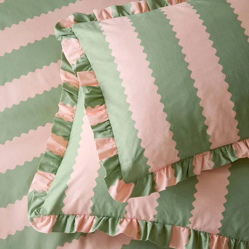 Wylder Unisex Birdie Stripe Ruffle Pillowcase Pair Size: Standard Multicolor Standard female