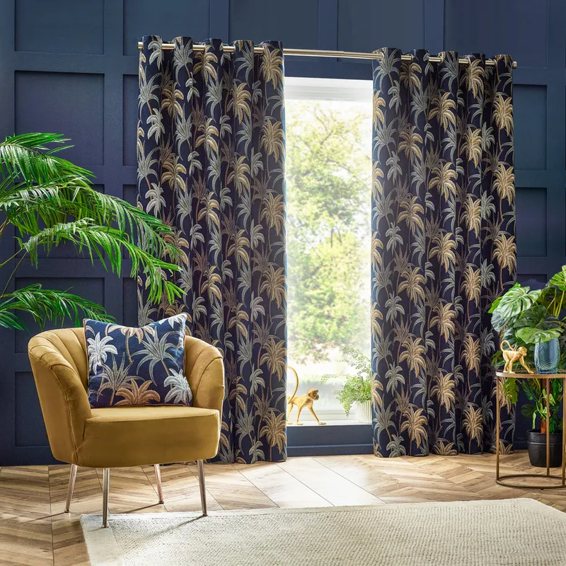 Wylder Galapagos Eyelet Curtains - Blue - Size 168 Cm X 137 Cm