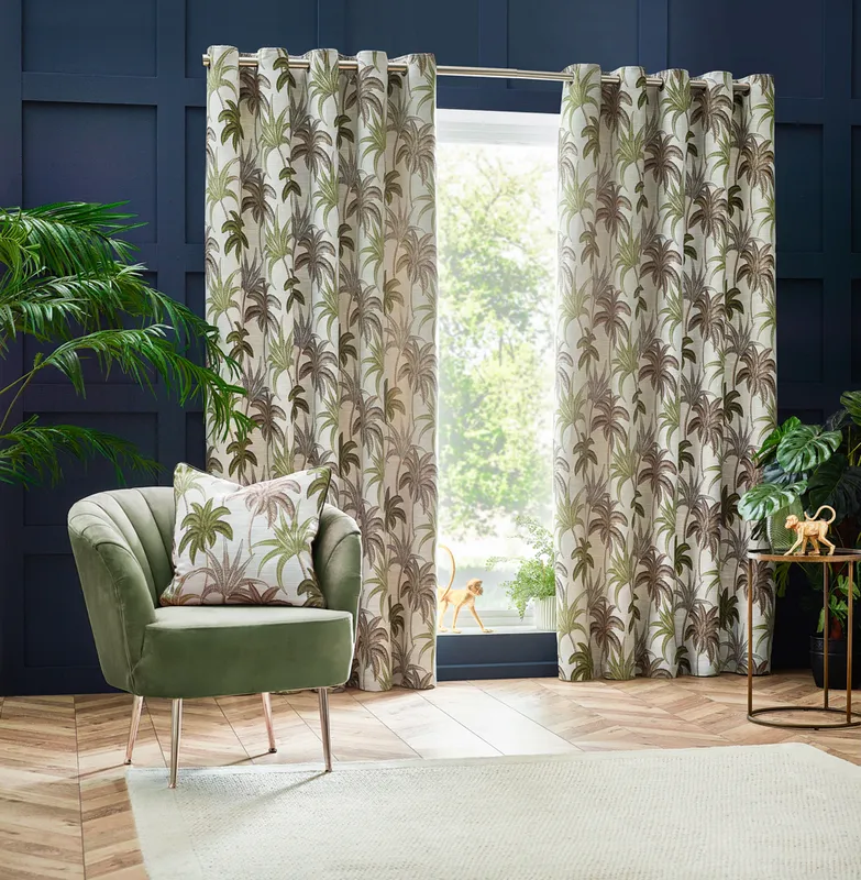 Wylder Tropics Galapagos Jacquard Eyelet Curtains in Green Size: 117 cm width x 137 cm drop Green 117 cm width x 137 cm drop