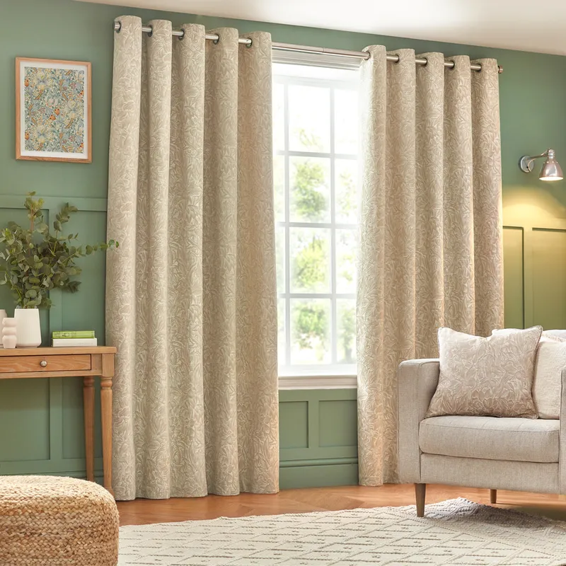 Wylder Grantley Jacquard Eyelet Curtains - Beige - Size 117 Cm X 137 Cm