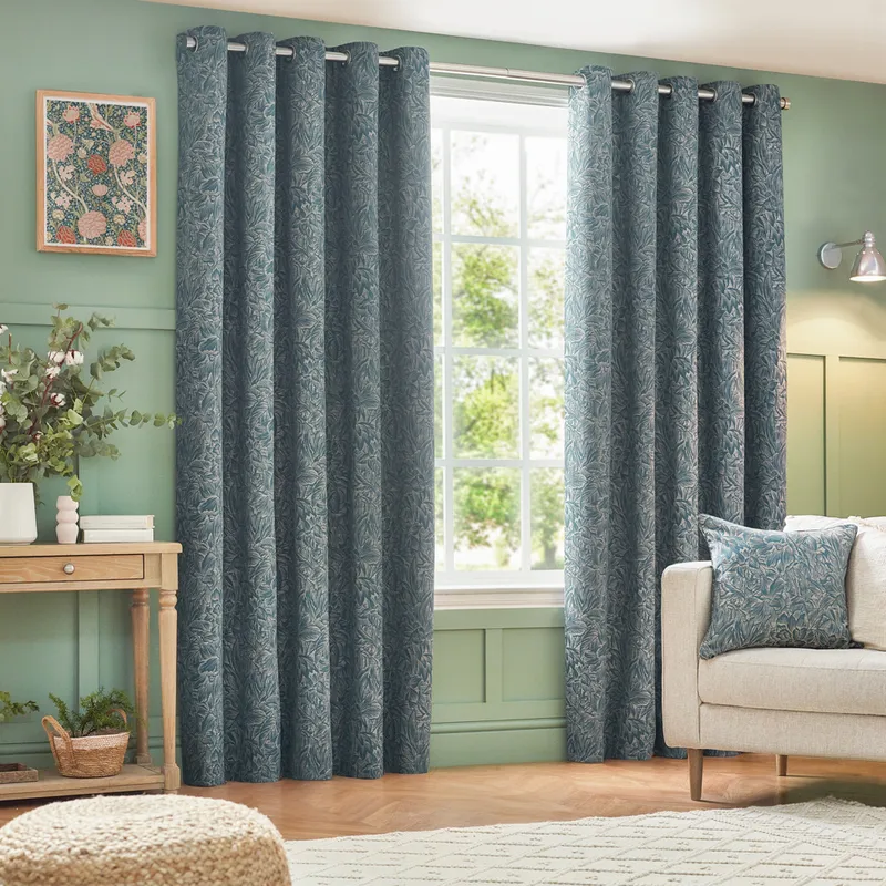 Wylder Grantley Jacquard Eyelet Curtains - Blue - Size 168 Cm X 183 Cm
