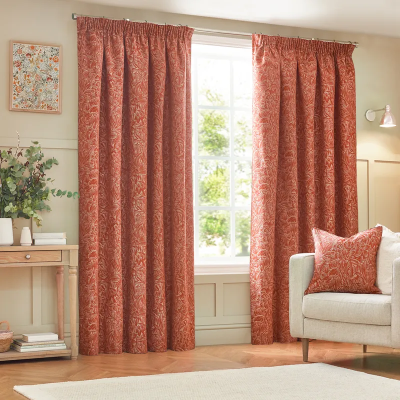 Wylder Grantley Jacquard Pencil Pleat Curtains - Red - Size 168 Cm X 137 Cm