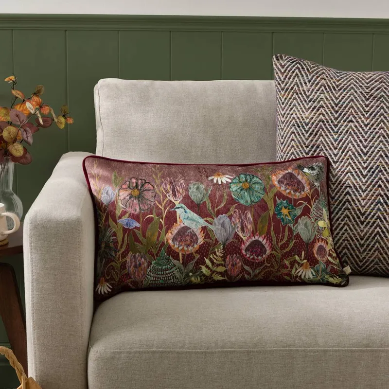 Wylder Meadow Bloom Blossom Printed Chenille Cushion in Purple Size: 30cm x 50cm - Purple