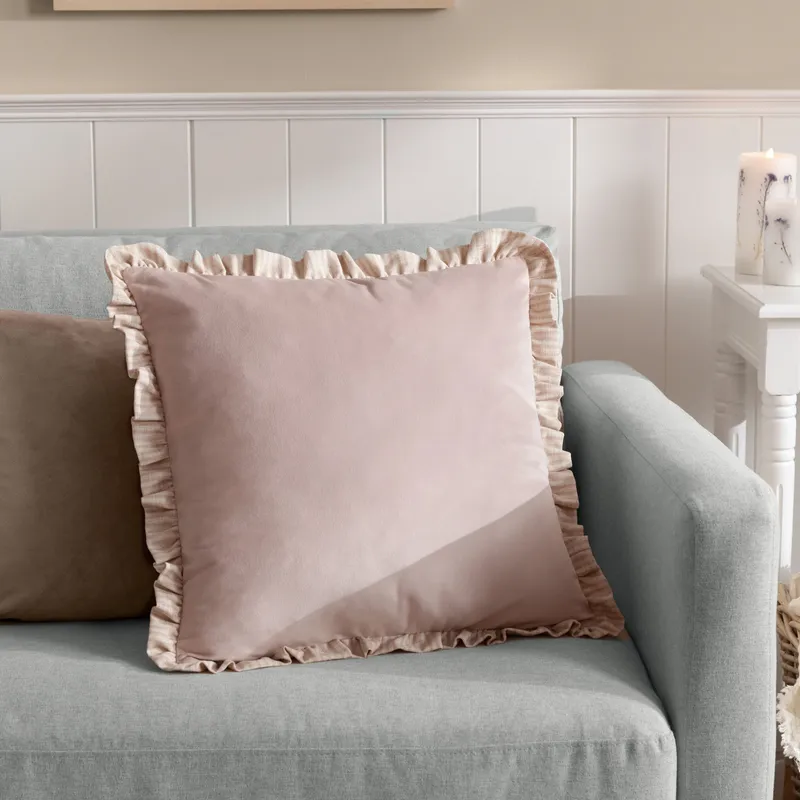 Wylder Solene Ruffle Matte Velvet Cushion in Pink Size: 45 cm x 45 cm Pink