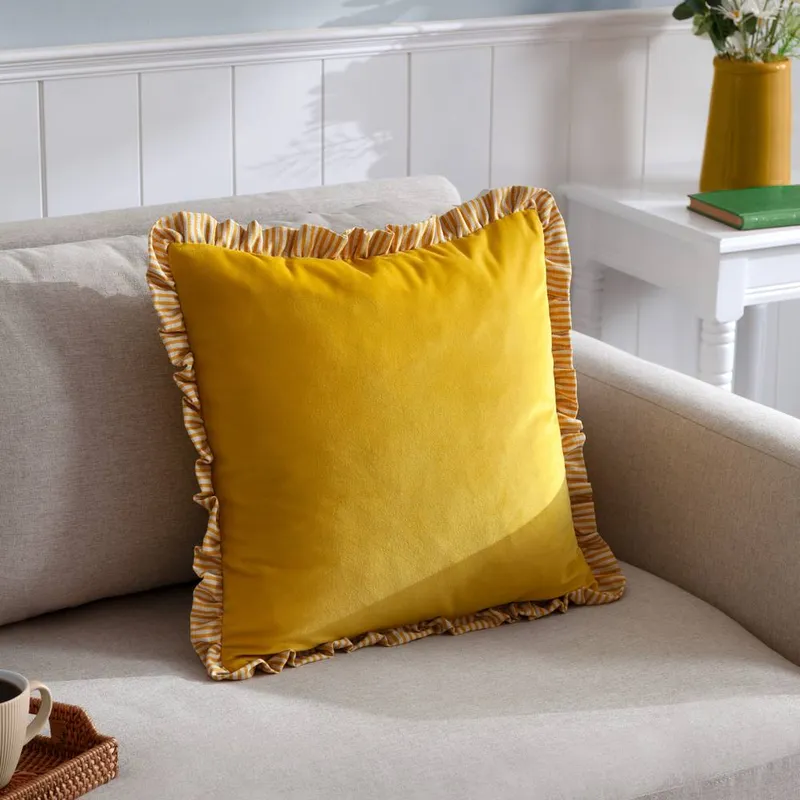 Wylder Solene Ruffle Matte Velvet Cushion in Yellow Size: 45cm x 45cm - Yellow