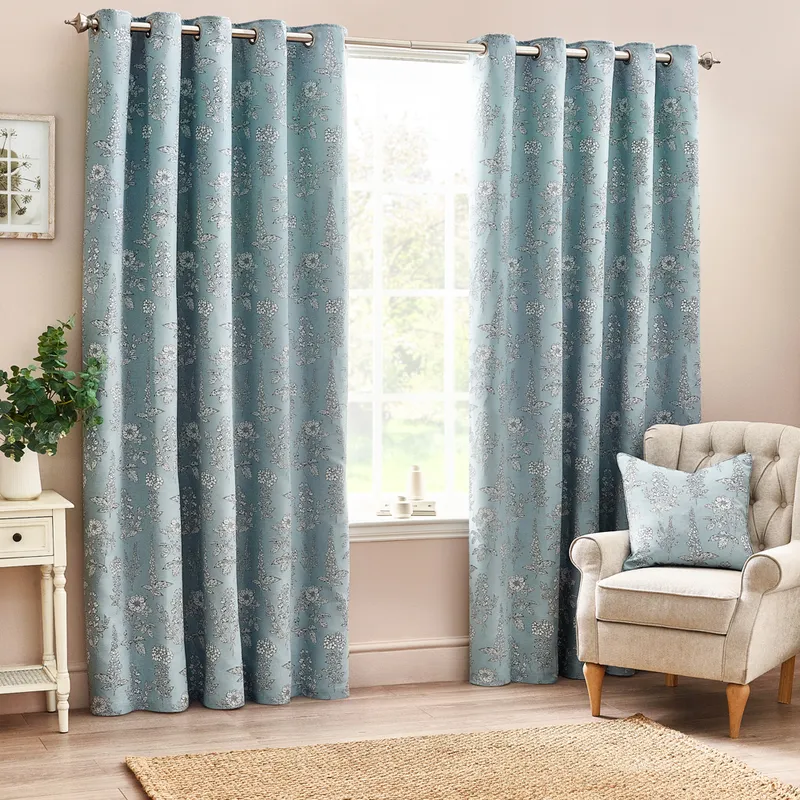 Wylder Sophia Room Darkening Eyelet Curtains - Blue - Size 117 Cm X 183 Cm