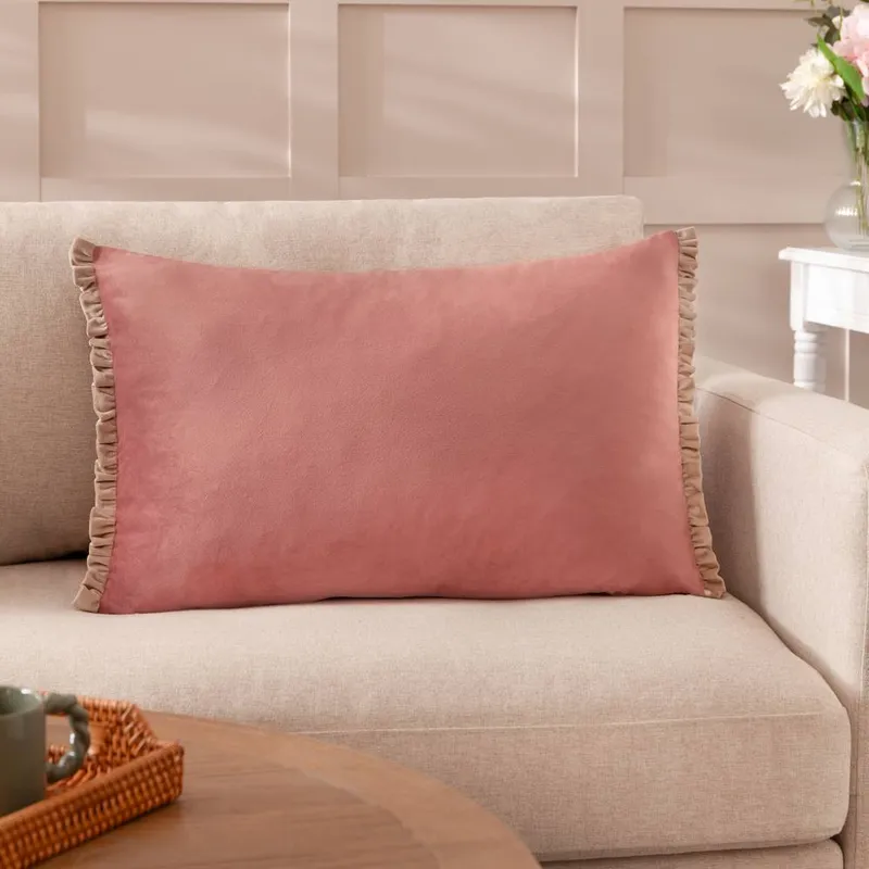 Wylder Tilly Velvet Frill Reversible Cushion in Dusty Pink Size: 40cm x 60cm - Dusty Pink
