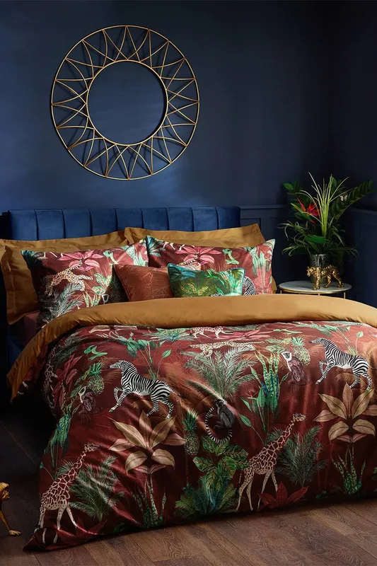 Wylder Aranya Exotic Animal Velvet Duvet Cover Set in Orange Size: Single - Orange