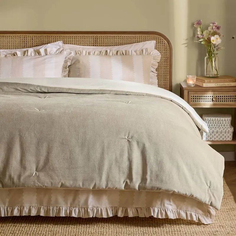 Wylder Edie 100% Cotton Velvet Bedspread Beige