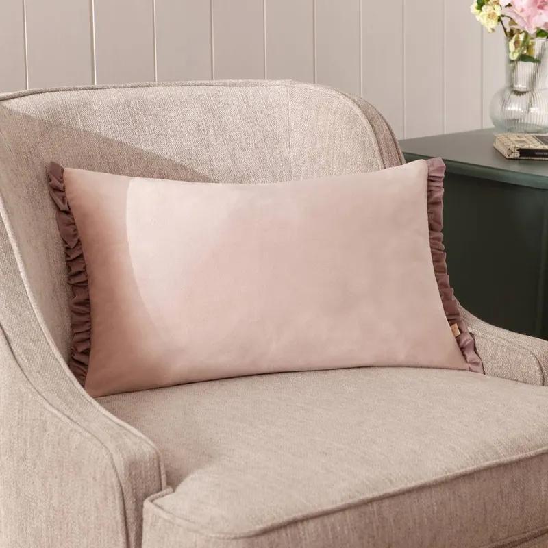 Wylder Tilly Velvet Frill Reversible Cushion in Pale Pink Size: 30cm x 50cm - Pale Pink - Size: 30cm x 50cm