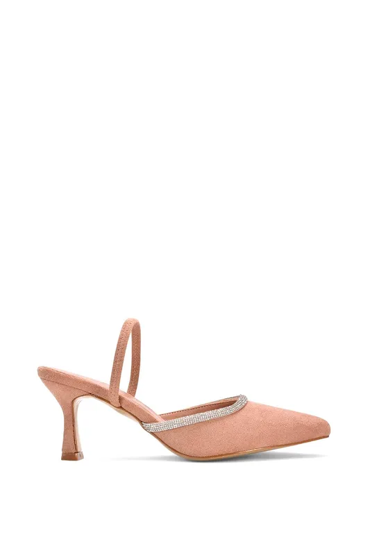 XY London Women's 'Carlene' Clear Pointed Toe Mid Stiletto Heels With Crystal Trim in Natural Size: 4 - Natural