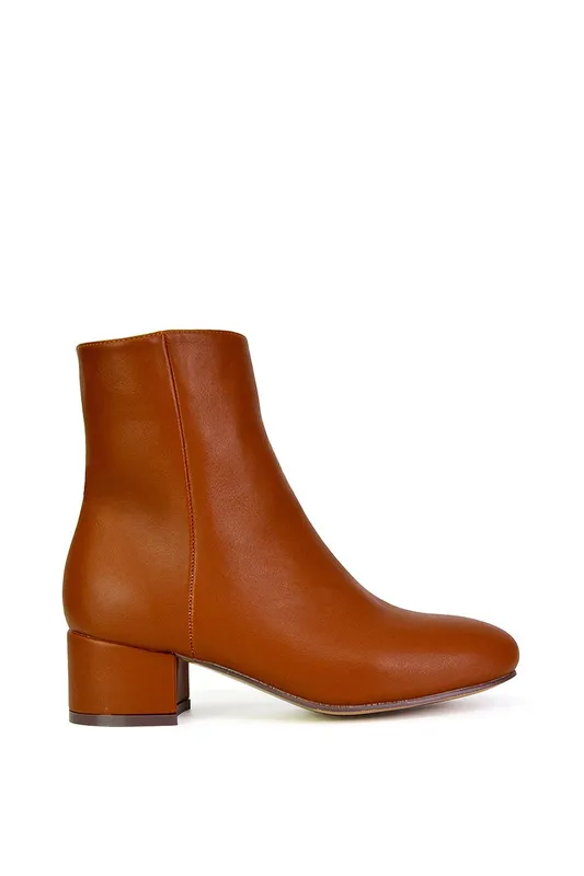 XY London Women's 'Nolan' Mid Block Heel Ankle Boots With Inside Zip in Tan Size: 8 - Tan