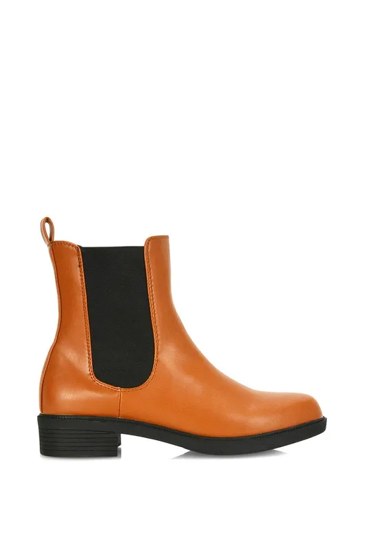 XY London Women's 'Rachel' Low Flat Block Heel Ankle Chelsea Boots With Round Toe in Tan Size: 4 - Tan
