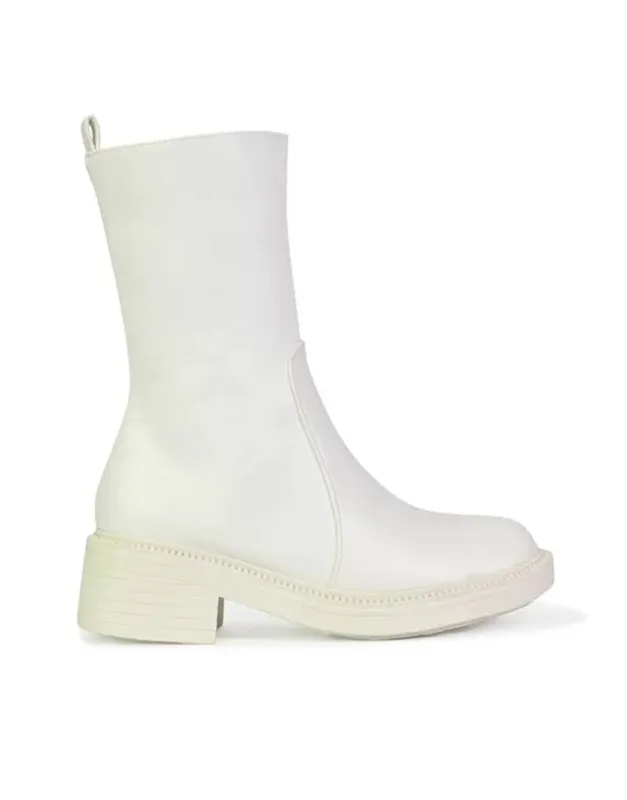 XY London Women's 'Senna' Calf High Cleated Sole Boots in White Size: 3 White 3 female