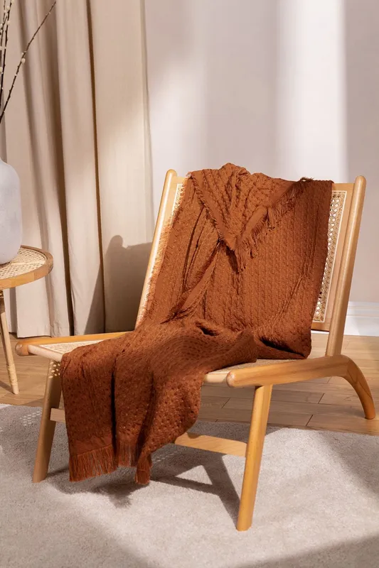 Yard Abel Fringed Waffle Textured Throw - Brown - One Size