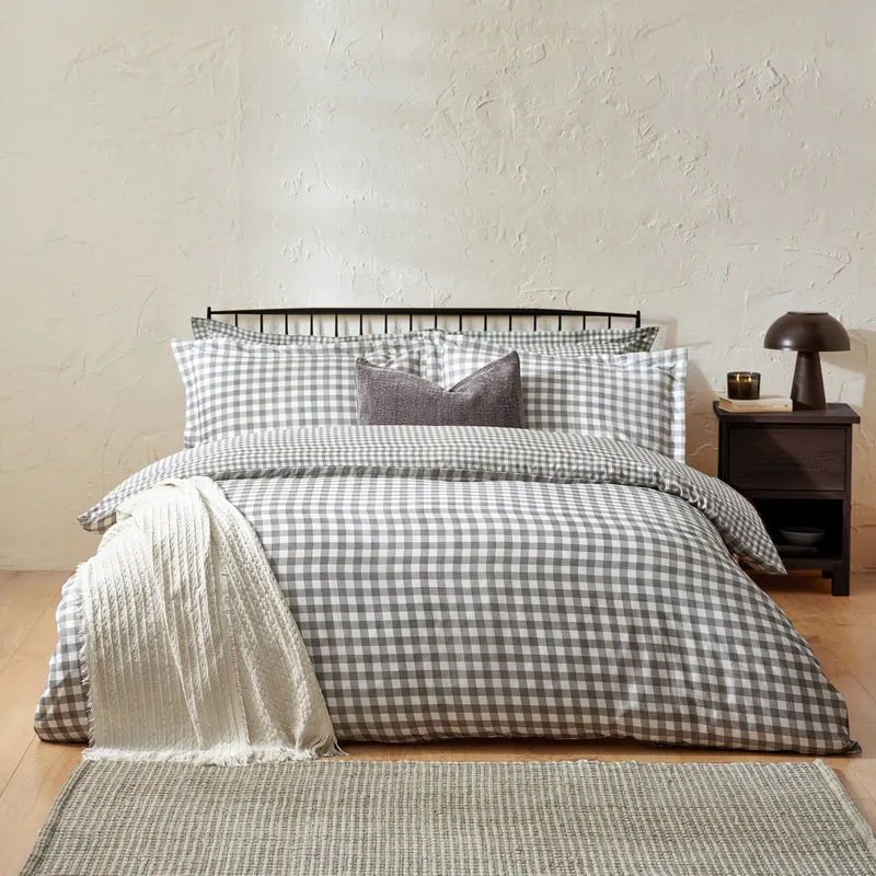 Yard Barton Gingham Check Reversible Duvet Cover Set in Grey Size: Double Grey