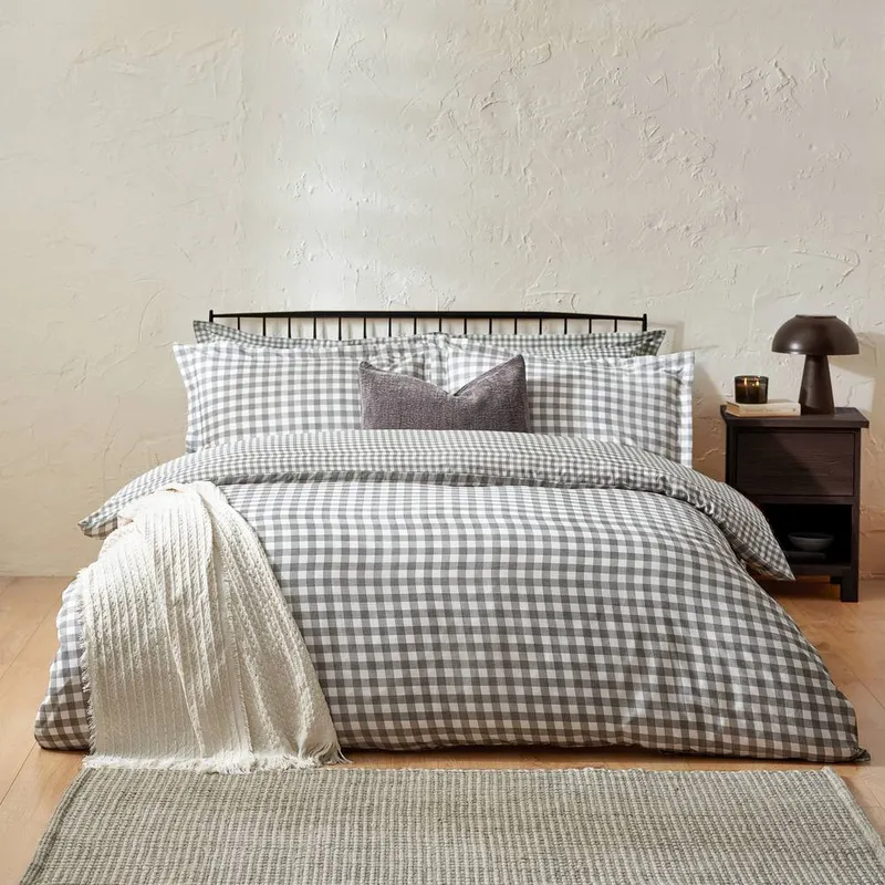 Yard Barton Gingham Check Reversible Duvet Cover Set in Grey Size: Single Grey Single