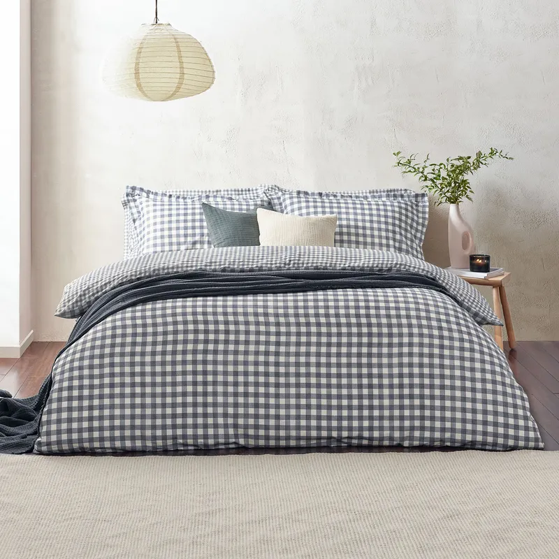 Yard Barton Gingham Check Reversible Duvet Cover Set in Navy Size: King Navy King