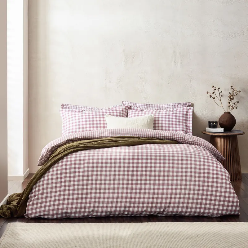 Yard Barton Gingham Check Reversible Duvet Cover Set in Purple Size: Double Purple Double