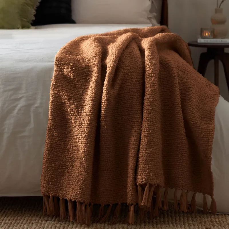 Yard Candar Textured Boucle Throw in Orange Size: 130 cm x 170 cm Orange