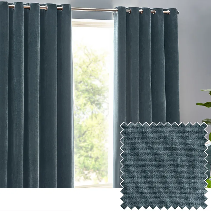 Terrys Yard Heavy Chenille Velvet Ready Made Eyelet Curtains Marine