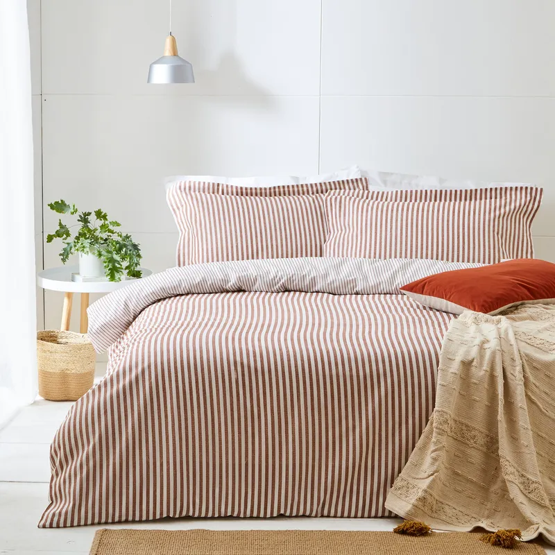 Yard Hebden Striped 100% Cotton Duvet Cover Set in Copper Size: King Copper
