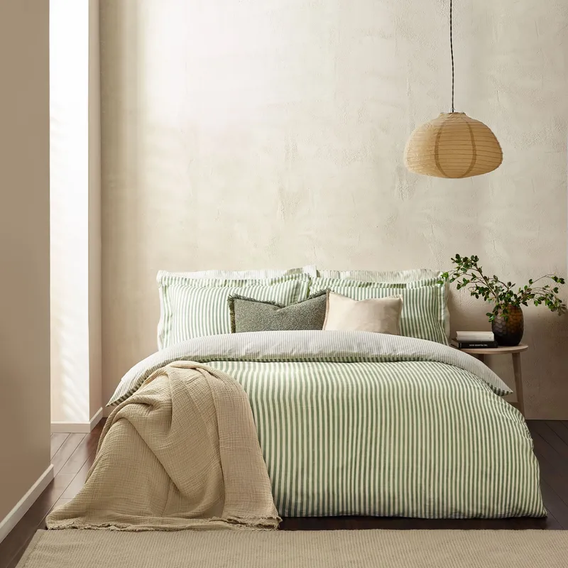 Yard Hebden Striped 100% Cotton Duvet Cover Set in Green Size: King Green