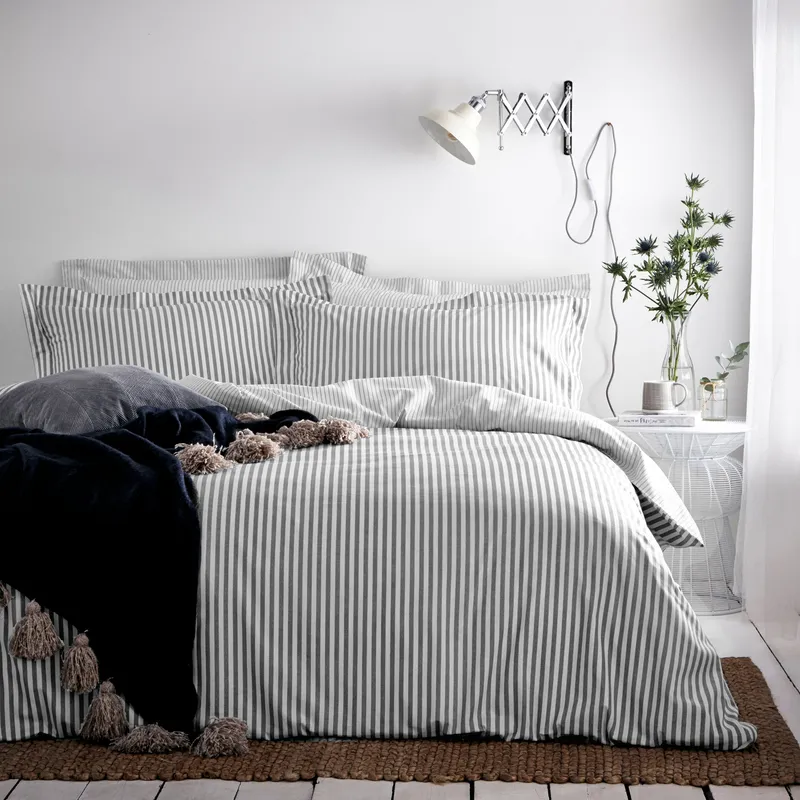 Yard Hebden Striped 100% Cotton Duvet Cover Set in Grey Size: King Grey