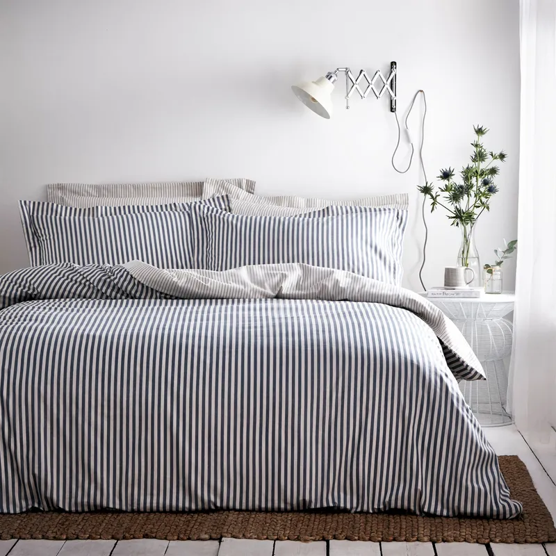 Yard Hebden Striped 100% Cotton Duvet Cover Set in Navy Size: King Navy