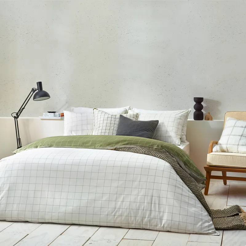 Yard Howarth Check Reversible Duvet Cover Set - Natural Cotton - Size King