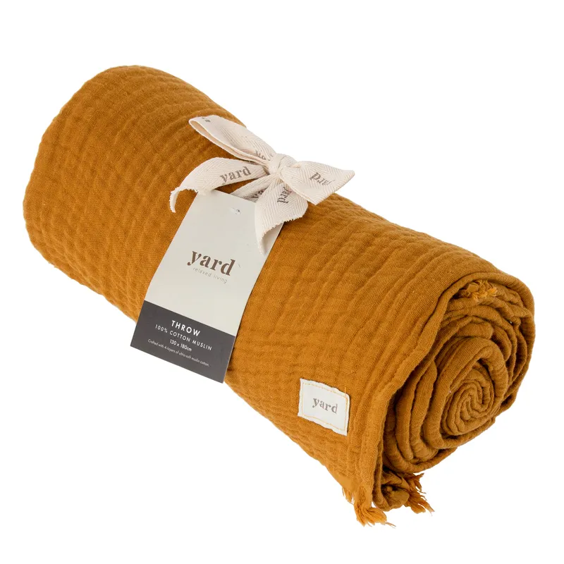 Yard Lark Crinkle Cotton Fringed Throw - Ginger - One Size