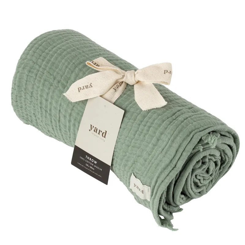 Yard Lark Crinkle Cotton Fringed Throw - Green - One Size