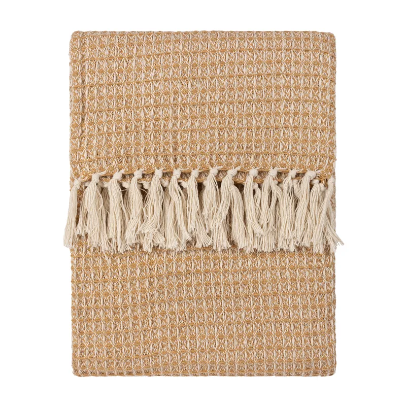 Yard Lorne Waffle Fringed Throw - Honey Cotton - Size 150 Cm X 200 Cm