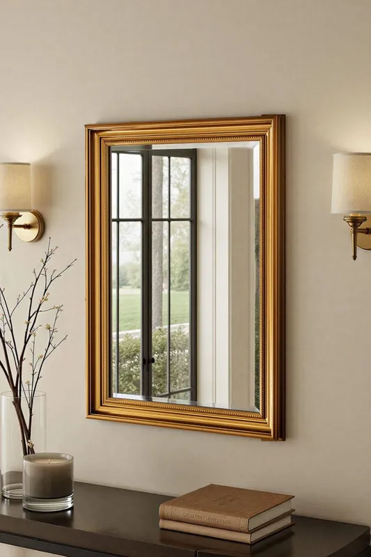 Yearn Mirrors Beaded Classic Gold Framed Bevelled Wall Mirror Gold