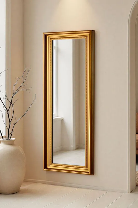 Yearn Mirrors Beaded Classic Tall Gold Framed Bevelled Wall Mirror Gold