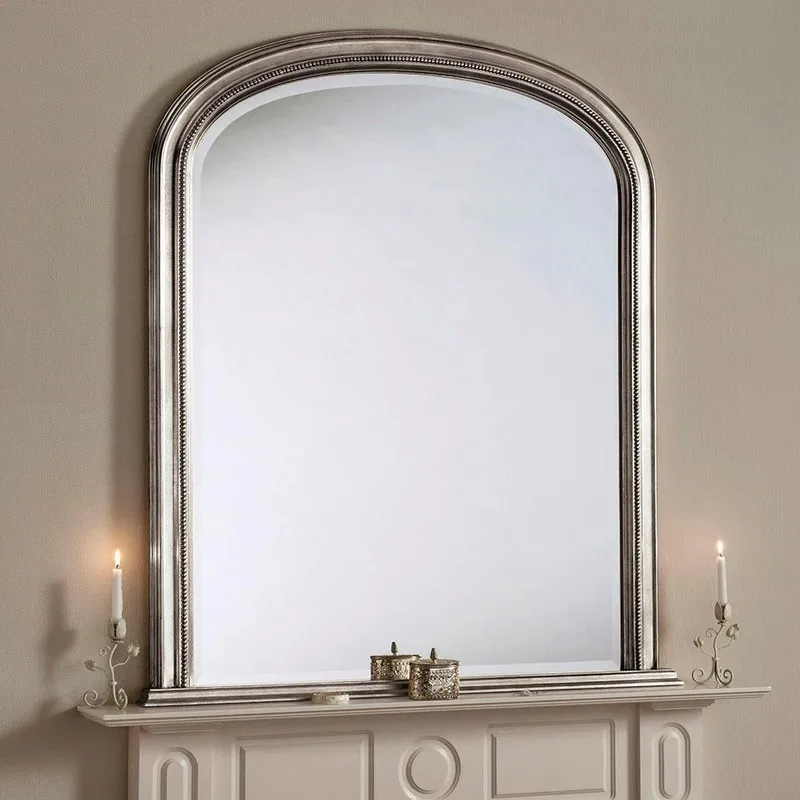 Yearn Mirrors Beaded Overmantle mirror 112(w)x127cm(h) Silver Silver