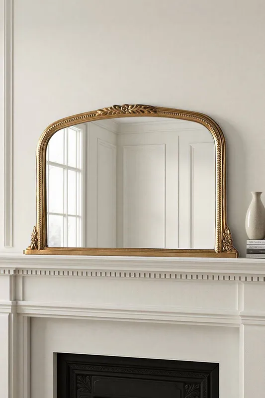 Yearn Mirrors Beaded Overmantle Mirror Gold Bevelled 101(w)x66cm(h) - Gold - Size: One Size