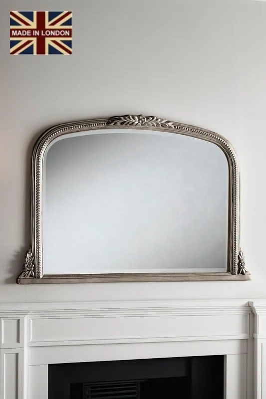 Yearn Mirrors Beaded Overmantle Mirror Silver Bevelled 101(w)x66cm(h) Silver
