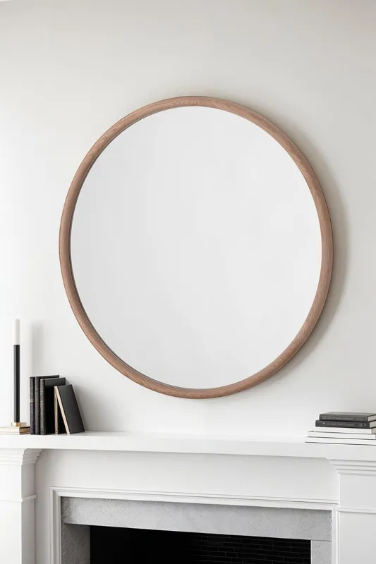Yearn Mirrors Beaufort Round Solid Oak Wall Mirror in Natural - Natural