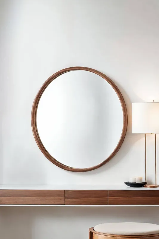 Yearn Mirrors Beaufort Walnut Round Wood Mirror - Walnut