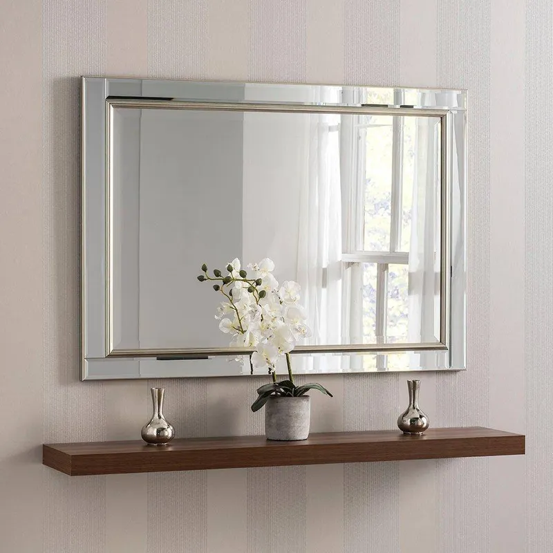 Yearn Mirrors Champagne framed bevelled mirror 90.5x65cm in Silver - Silver