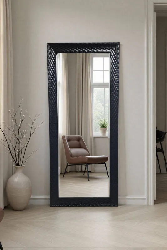 Yearn Mirrors Diamont Full Length Framed Black Bevelled Mirror - Black